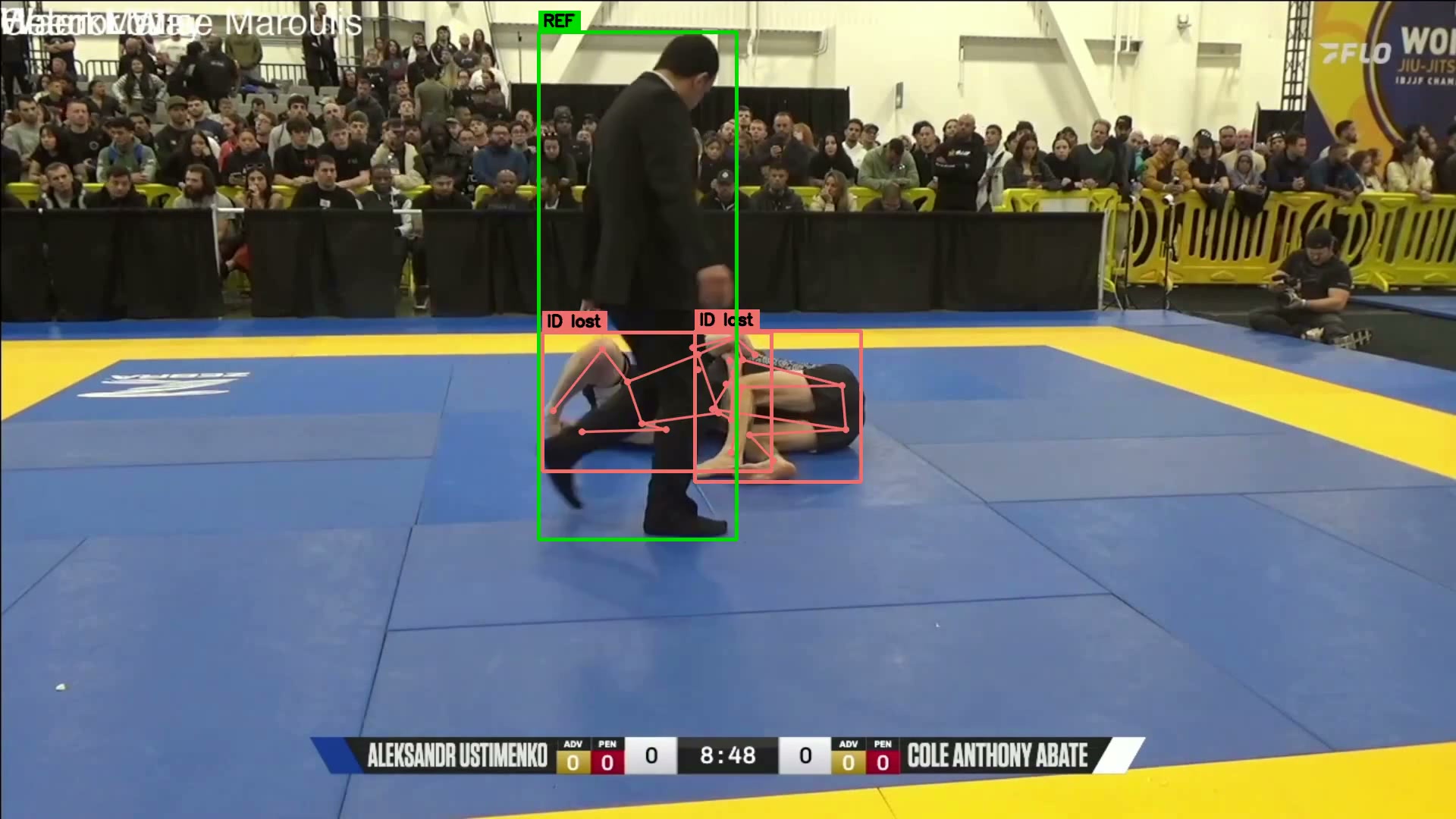 Referee stepping in front of athletes